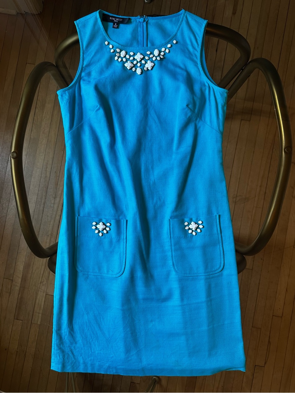 Nine West Turquoise Shift Dress with Jeweled Accents - Size 8